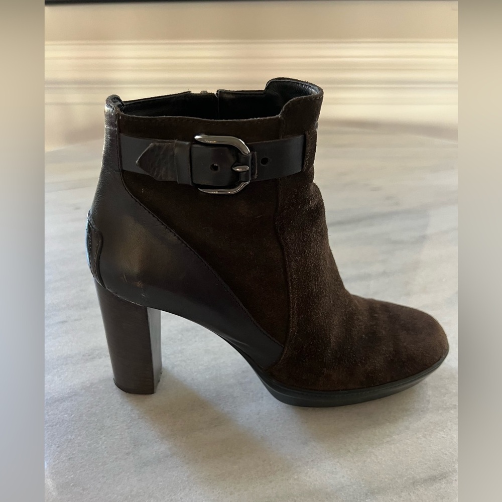 Tod's Dark Brown Suede & Leather Ankle Booties